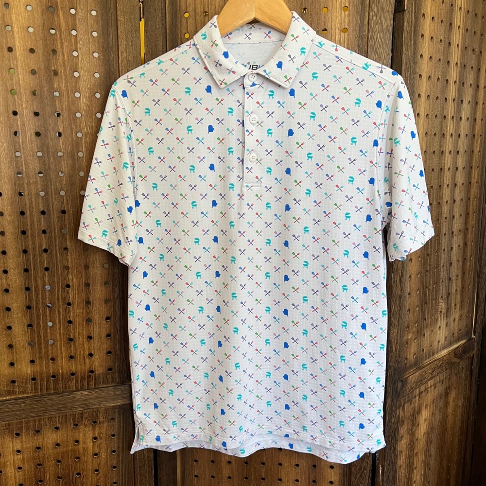 IBKUL BBQ Print Polo Size Small Golf Athleisure Novelty Print Tennis